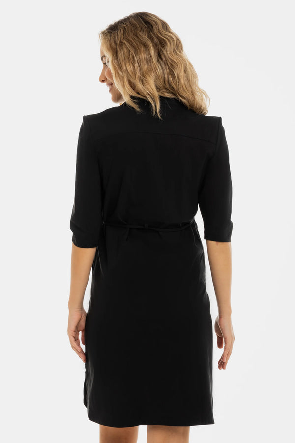 Еластична рокля за бременни и кърмещи с 3/4 ръкав - черна