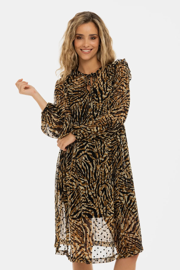 Шифонена рокля за бременни с тигров принт