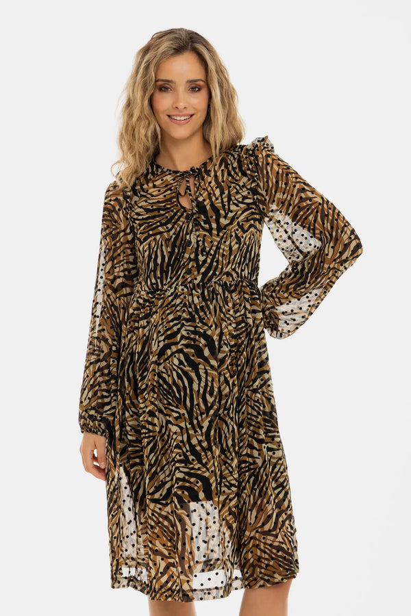 Шифонена рокля за бременни с тигров принт