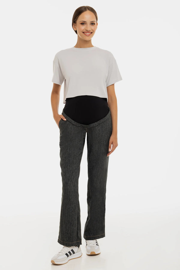 Широки дънки за бременни в сиво