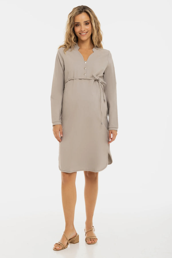 Еластична рокля за бременни и кърмещи в бежово