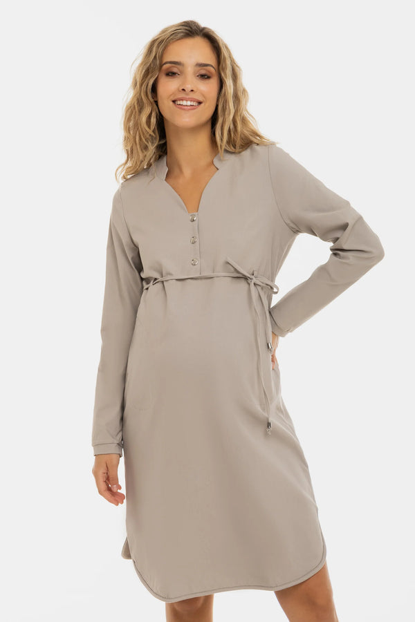 Еластична рокля за бременни и кърмещи в бежово