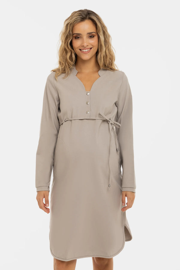 Еластична рокля за бременни и кърмещи в бежово