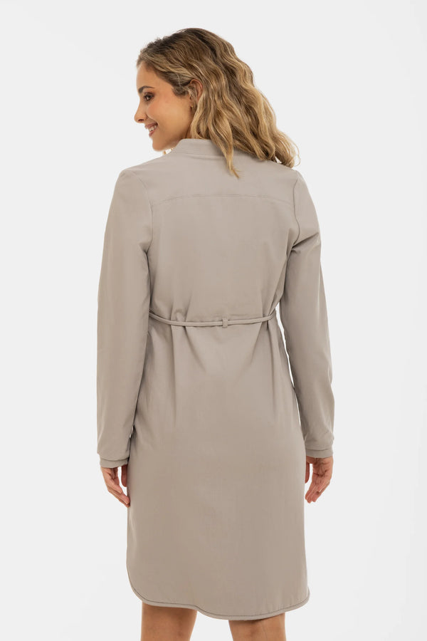 Еластична рокля за бременни и кърмещи в бежово