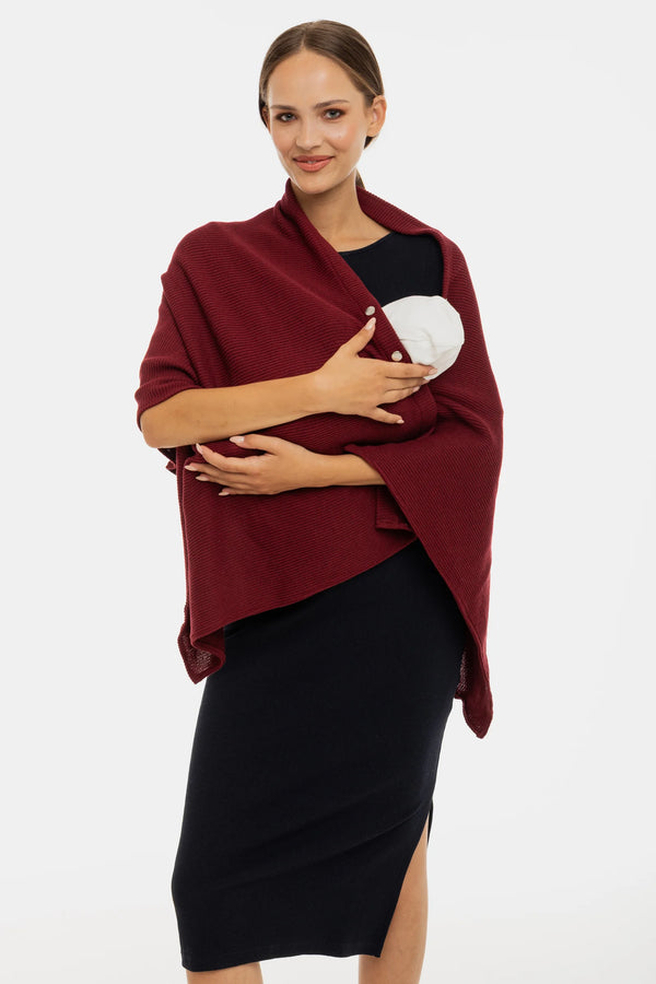 2 в 1 плетен шал за кърмене - бордо