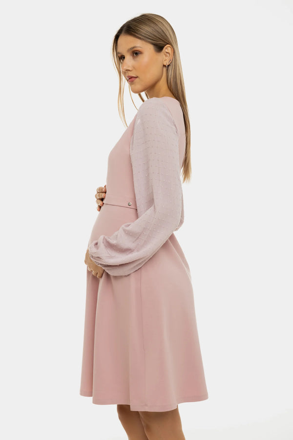 Рокля за бременни и кърмещи с елементи с точки - пепел от рози