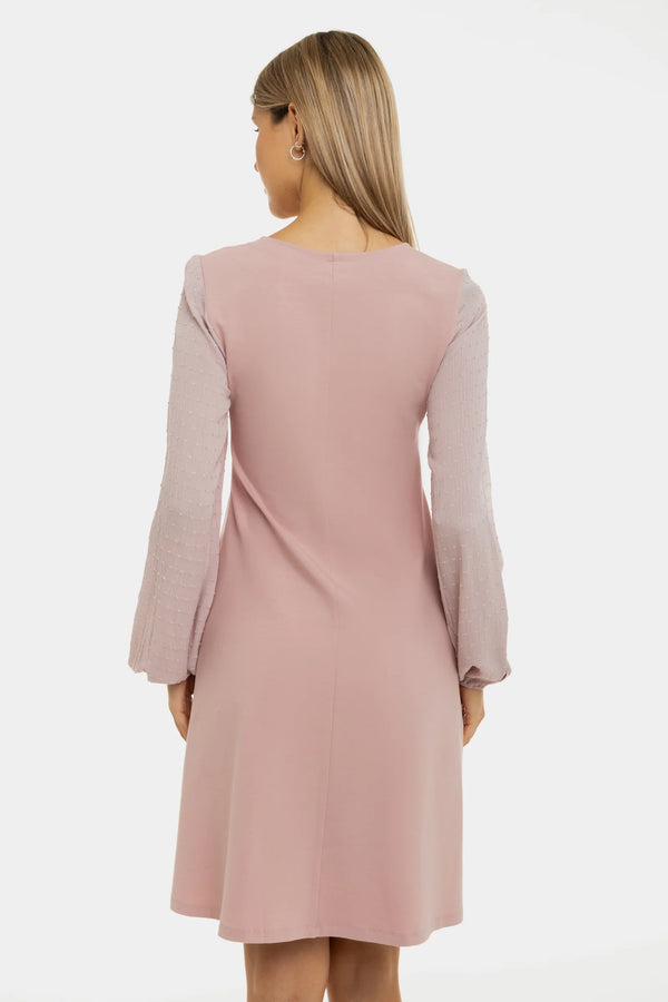 Рокля за бременни и кърмещи с елементи с точки - пепел от рози