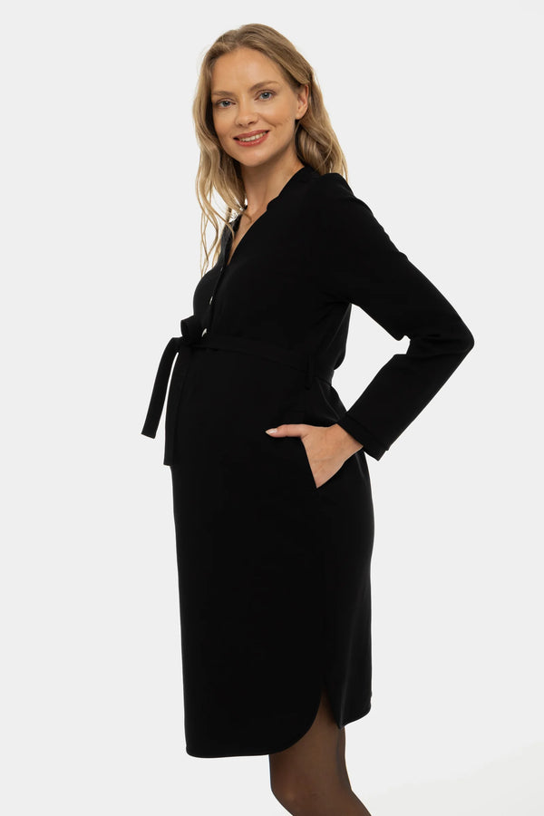 Еластична рокля за бременни и кърмещи - черна
