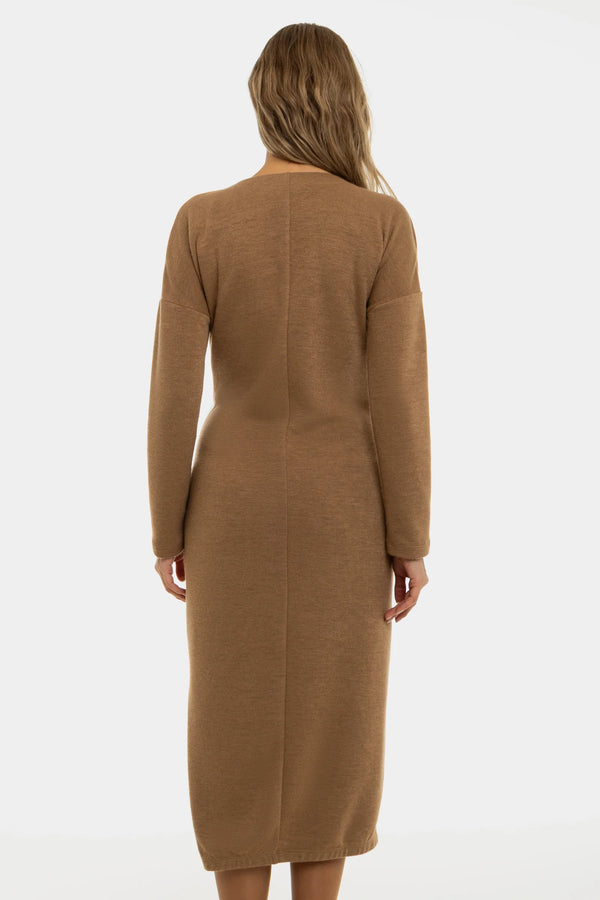 Дълга плетена рокля за бременни и кърмещи - карамел