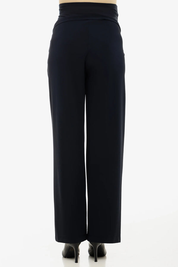 Разкроен тъмносин панталон с плохи за бременни