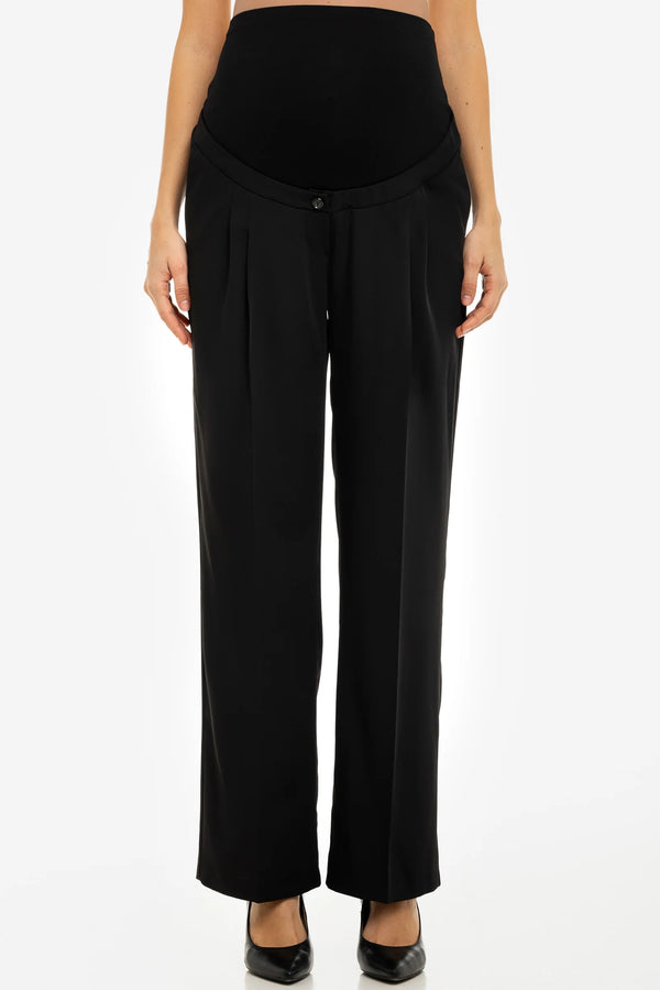 Разкроен черен панталон с плохи за бременни