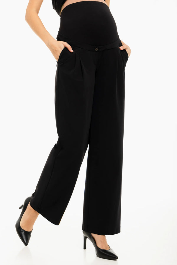 Разкроен черен панталон с плохи за бременни