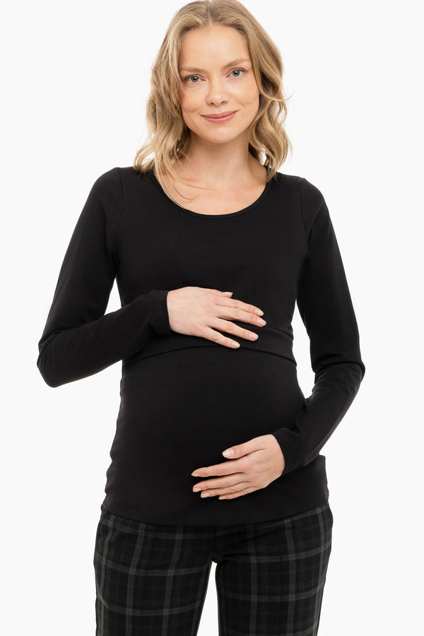 Памучна блуза за бременни и кърмещи - черна