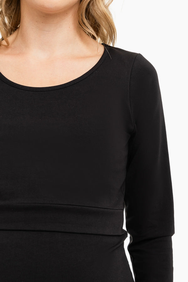 Памучна блуза за бременни и кърмещи - черна