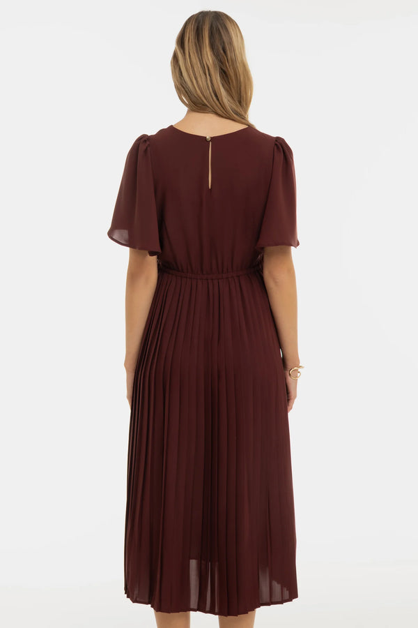 Официална плисирана рокля за бременни - кафява