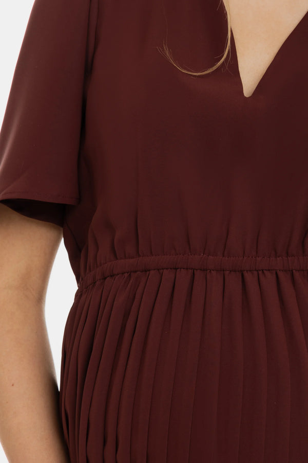 Официална плисирана рокля за бременни - кафява