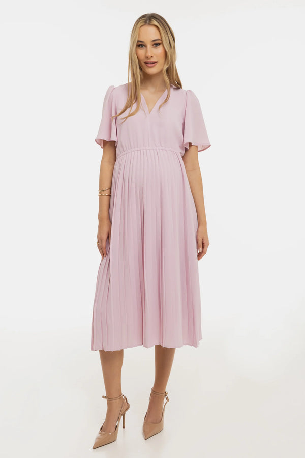 Официална плисирана рокля за бременни - светлорозова