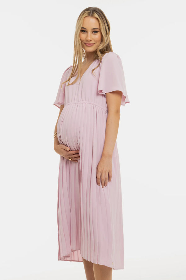 Официална плисирана рокля за бременни - светлорозова