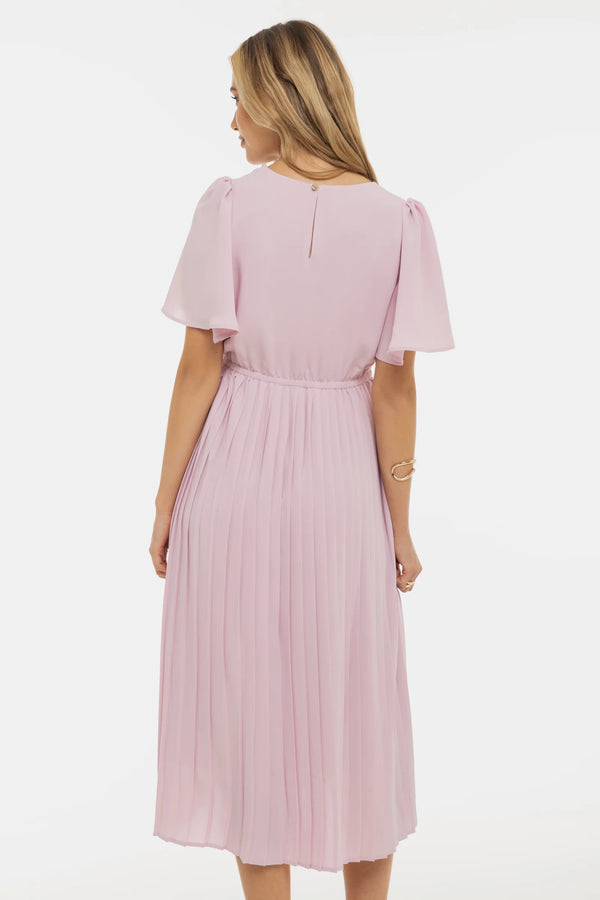 Официална плисирана рокля за бременни - светлорозова