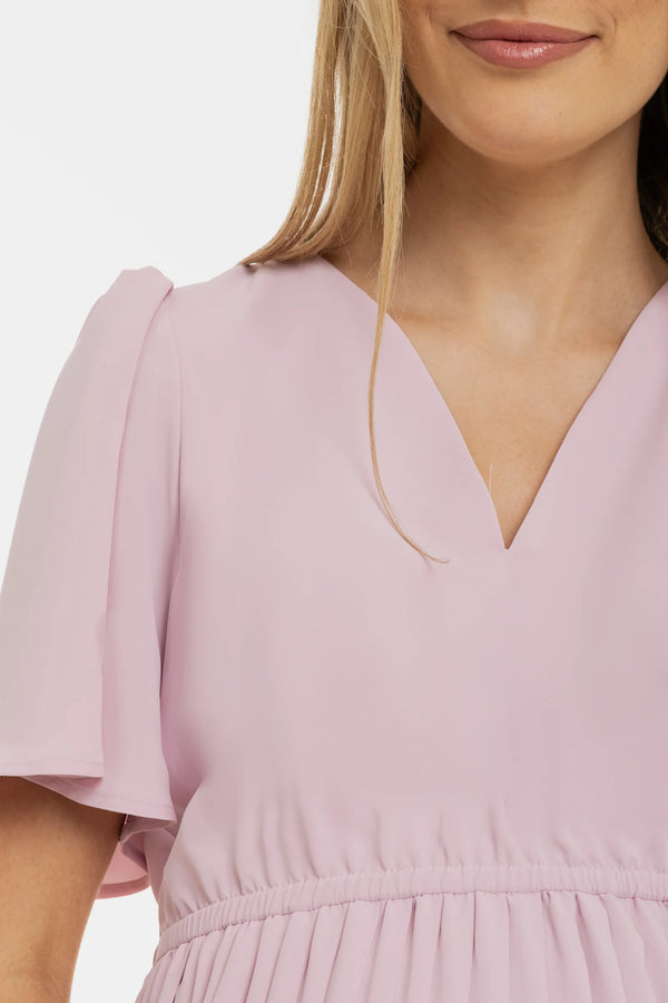 Официална плисирана рокля за бременни - светлорозова