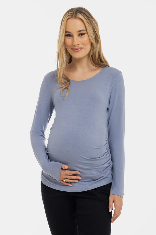 Мека блуза с набори за бременни от модал - синя