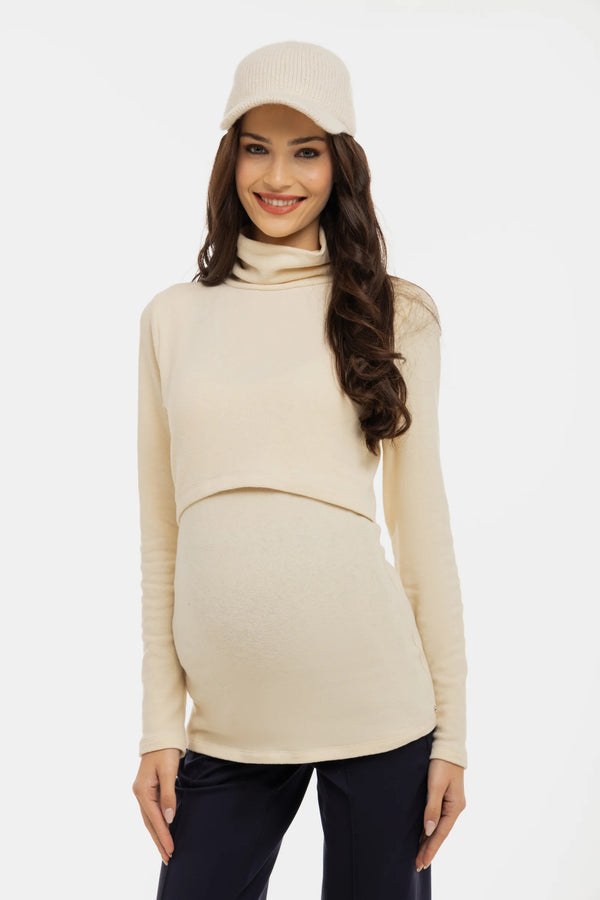 Пaмучен пуловер за бременни и кърмещи - екрю