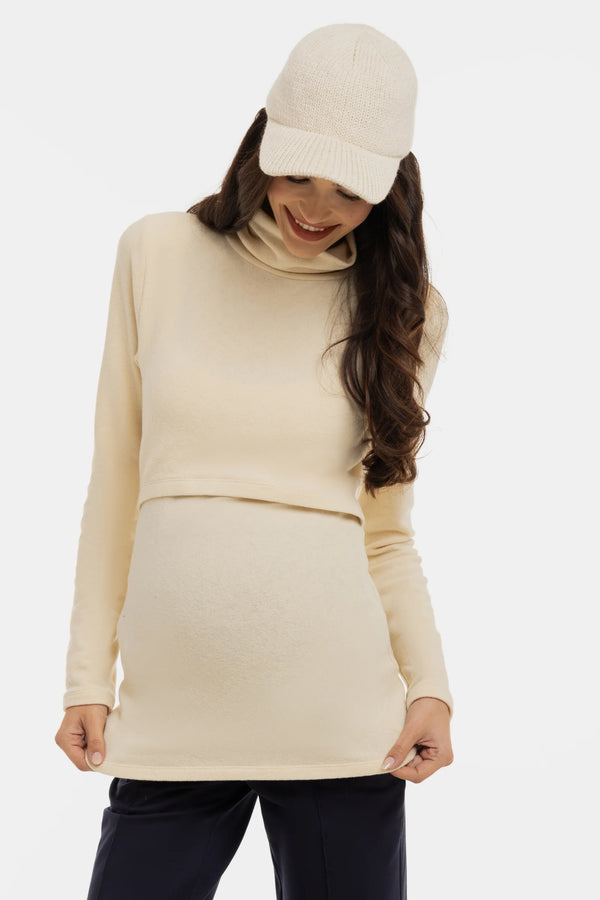 Пaмучен пуловер за бременни и кърмещи - екрю