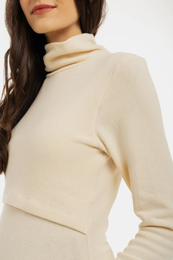 Пaмучен пуловер за бременни и кърмещи - екрю