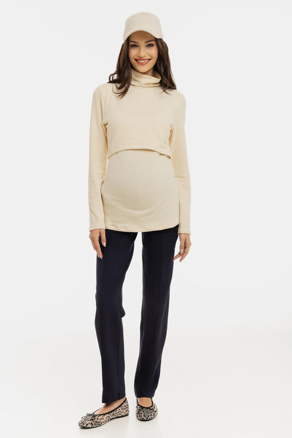 Елегантен панталон за бременни от трико - тъмносин