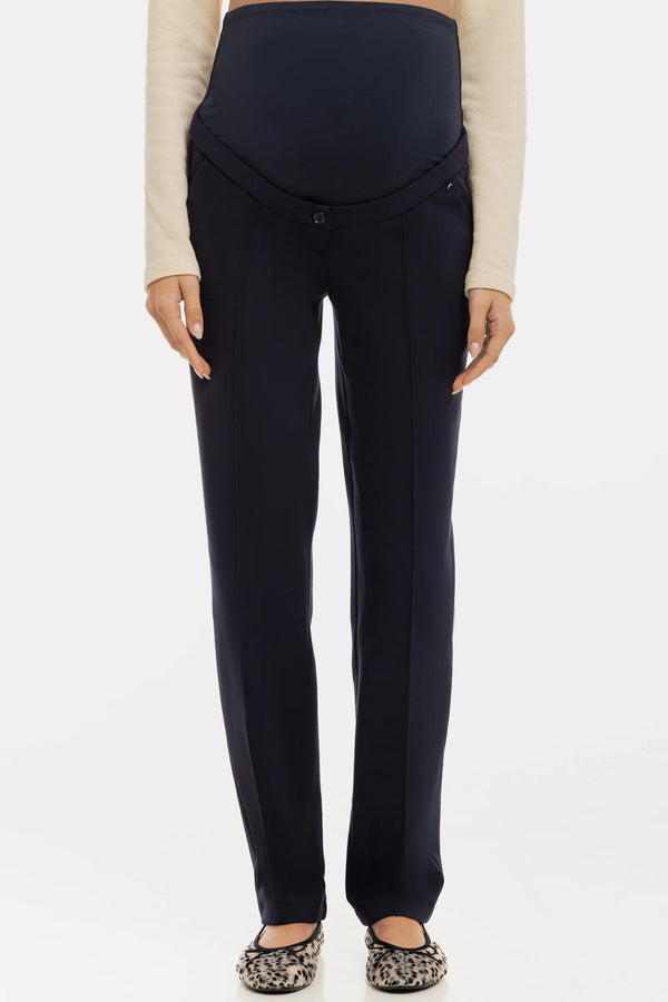 Елегантен панталон за бременни от трико - тъмносин