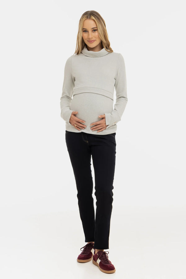 Памучен пуловер с поло яка за бременни и кърмещи