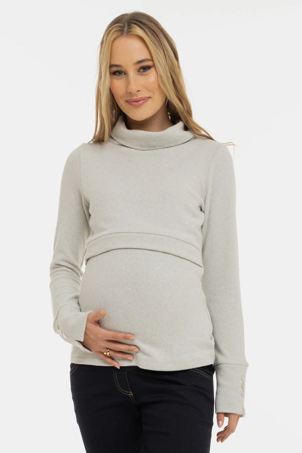 Памучен пуловер с поло яка за бременни и кърмещи
