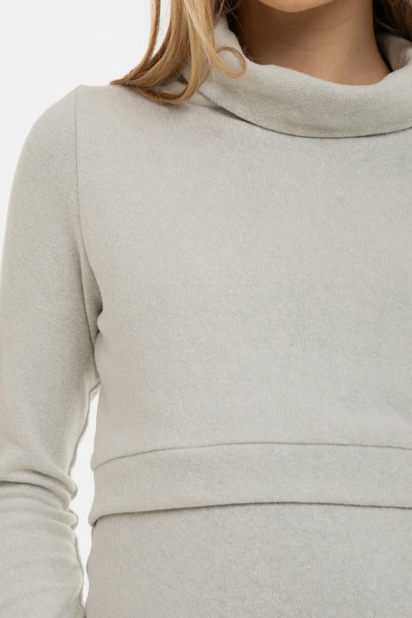 Памучен пуловер с поло яка за бременни и кърмещи