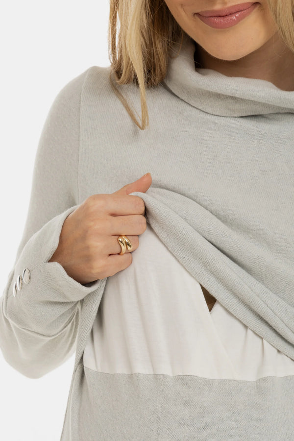 Памучен пуловер с поло яка за бременни и кърмещи