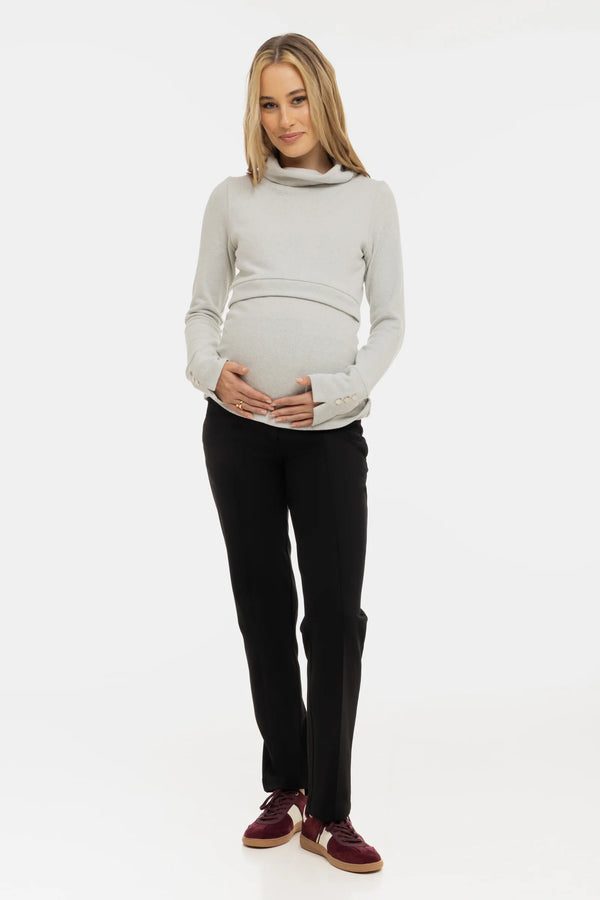 Елегантен панталон за бременни от трико - черен