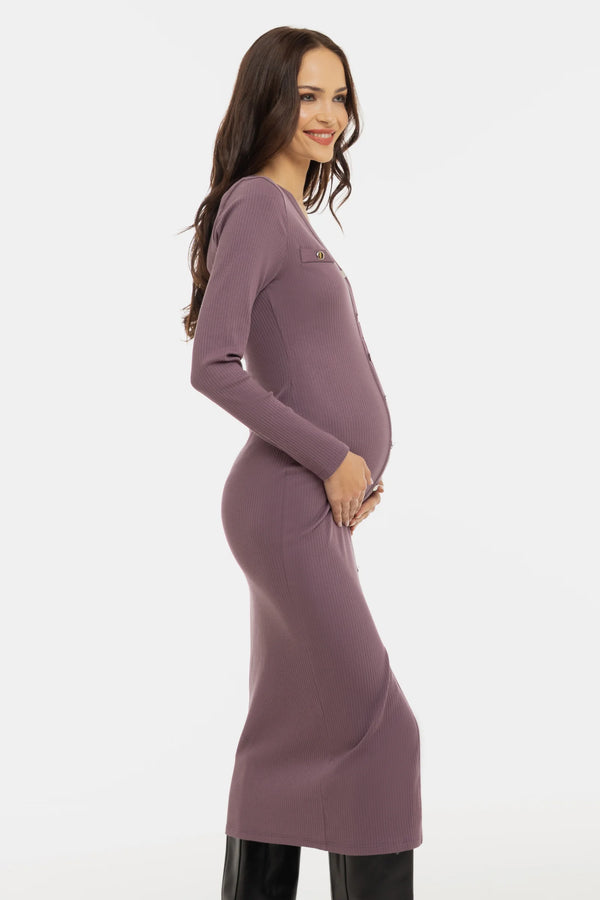 Памучна рипсена рокля за бременни и кърмещи – пепел от рози