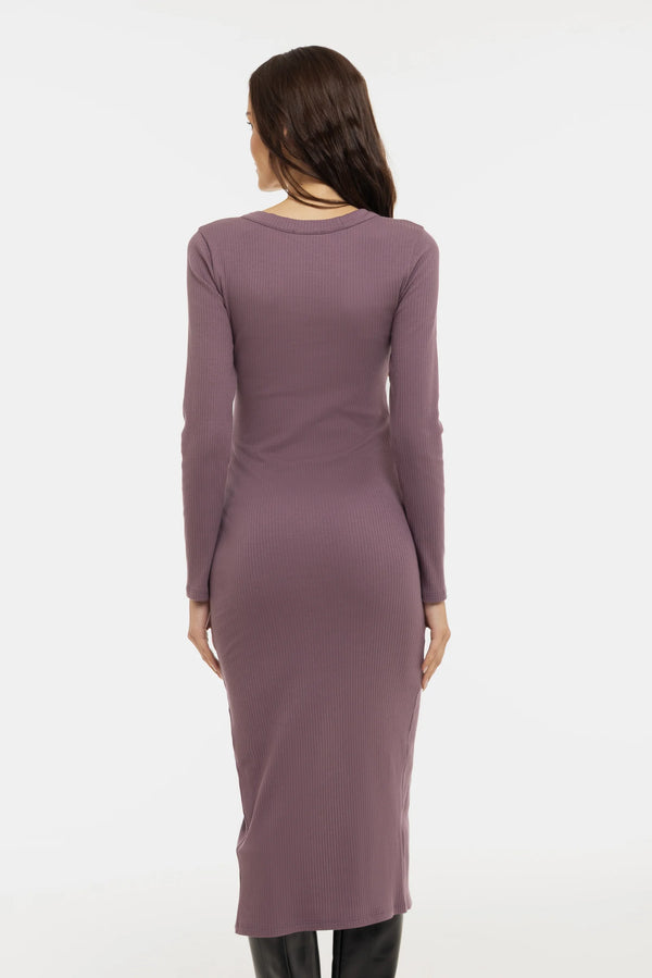 Памучна рипсена рокля за бременни и кърмещи – пепел от рози