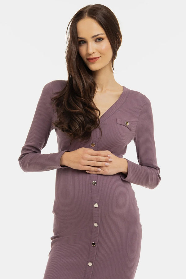 Памучна рипсена рокля за бременни и кърмещи – пепел от рози