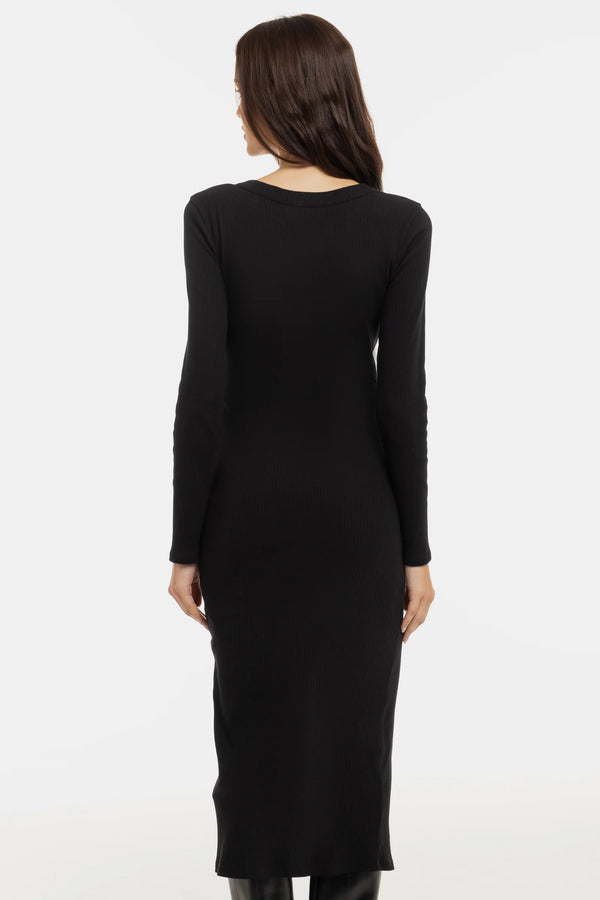 Памучна рипсена рокля за бременни и кърмещи - черна