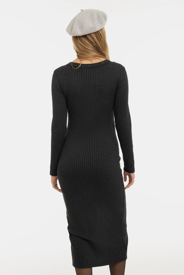 Плетена рокля за бременни и кърмещи с копчета – антрацит
