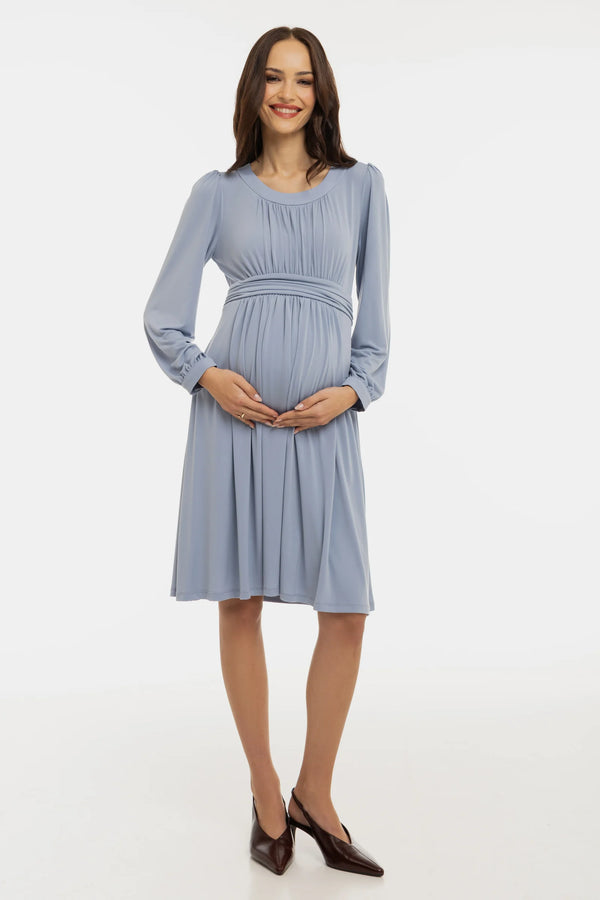 Елегантна рокля за бременни с набори - пастелносиня