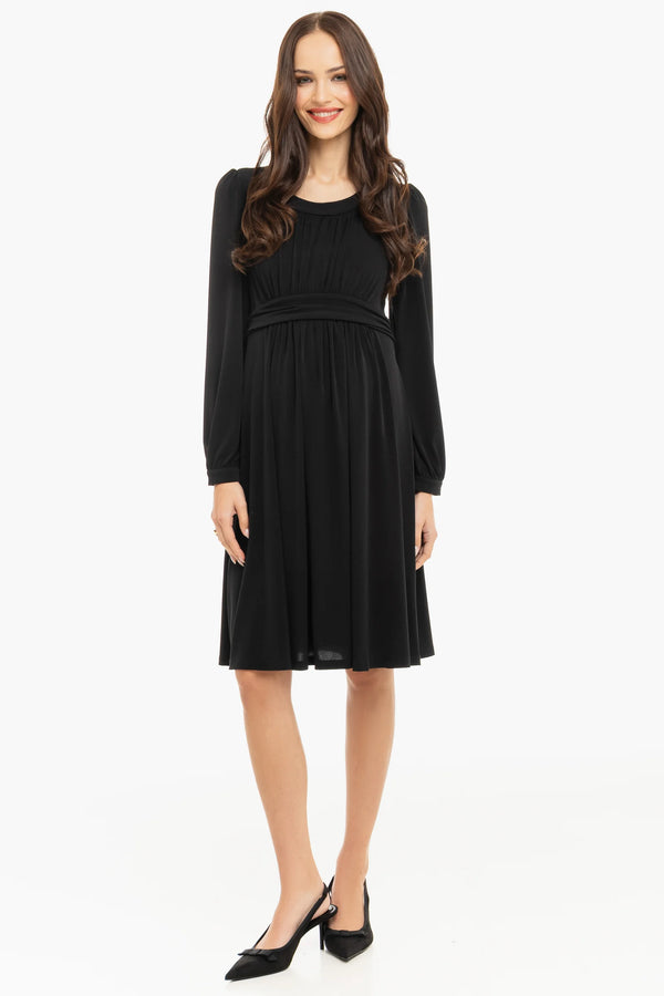 Елегантна рокля за бременни с набори - черна