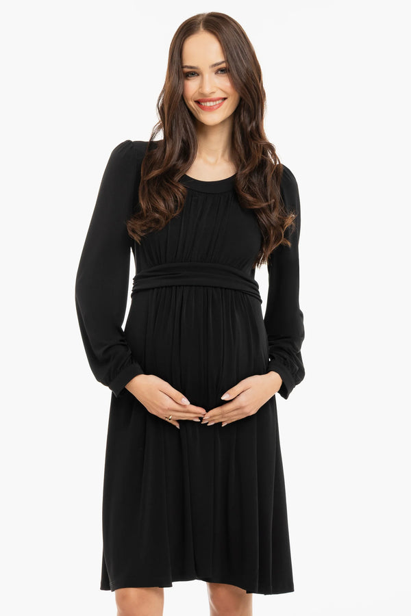 Елегантна рокля за бременни с набори - черна