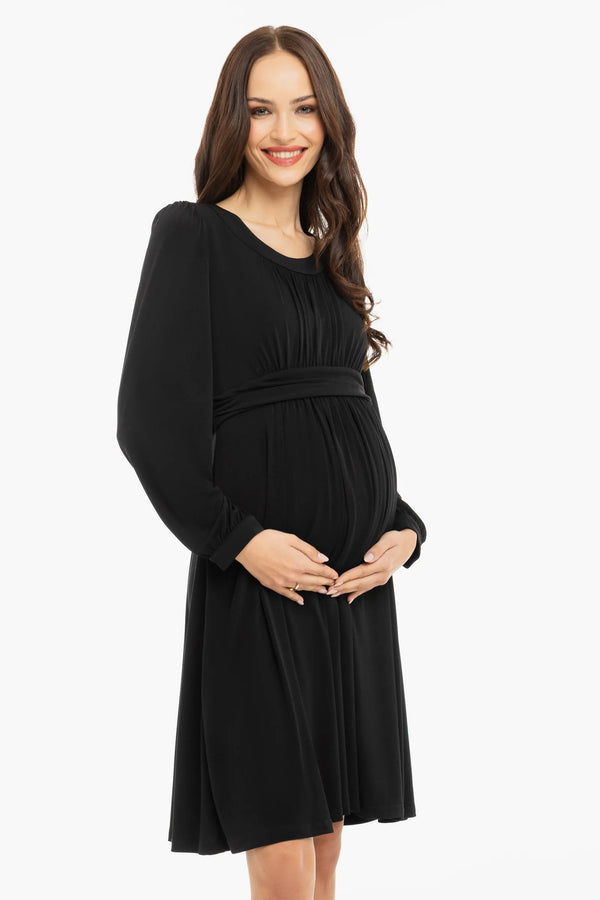 Елегантна рокля за бременни с набори - черна
