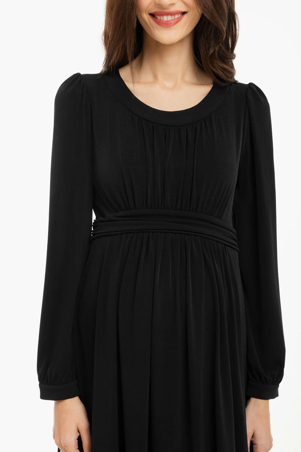 Елегантна рокля за бременни с набори - черна