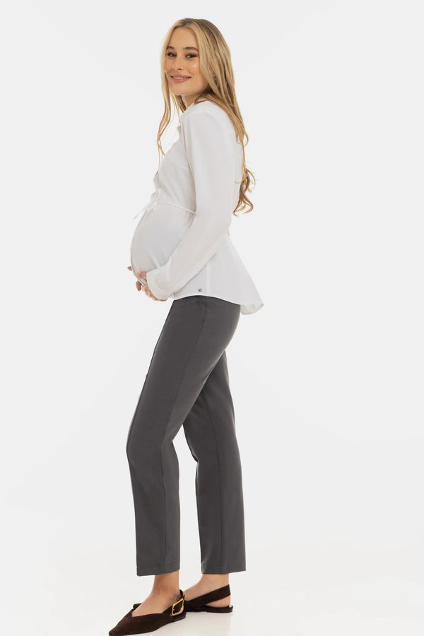 Офис панталон за бременни от вълнена смес - графит