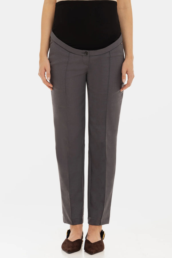 Офис панталон за бременни от вълнена смес - графит