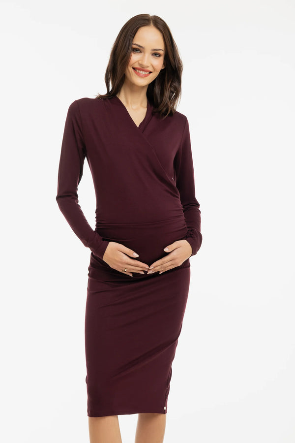 Рокля за бременни и кърмещи тип „Прегърни ме“ - бордо