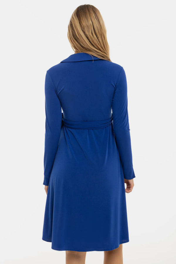 Ефирна рокля за бременни и кърмачки с прехвърляне - синя