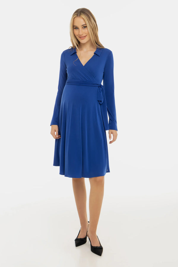 Ефирна рокля за бременни и кърмачки с прехвърляне - синя